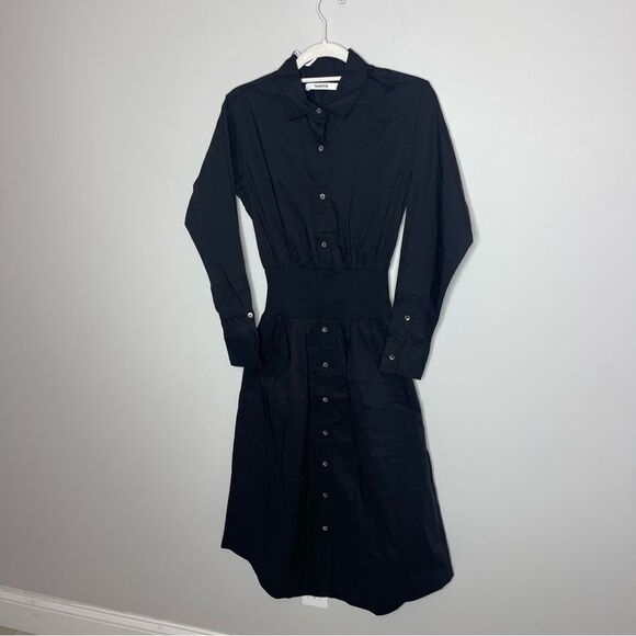 black $250 Thakoon Smocked Waist Maxi Dress With Ladder Trim In BLACK - Picture 6 of 10